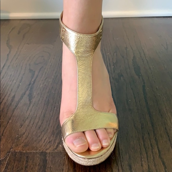 Michael Kors Gold Leather Platform Wedge - Picture 6 of 7